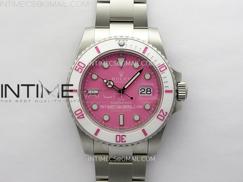 Submariner DIW Sandblasted White Ceramic Bezel VSF 11 Best Edition Pink Dial on SS Bracelet VS3135