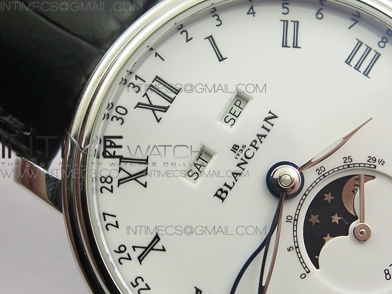 Villeret Quantième Complet 8 Jours SS Complicated Function OMF 11 Best Edition White Dial on Black Leather Strap A6639