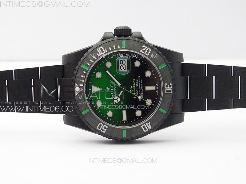 Submariner DIW Carbon Bezel VSF 11 Best Edition Green Dial on DLC Bracelet VS3135 (Free Rubber Straps)