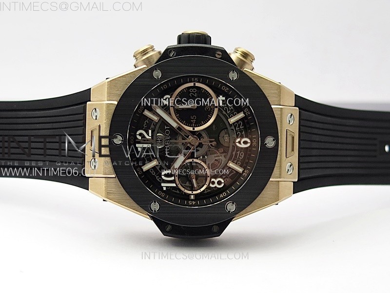 HUBLOT BIG BANG UNICO 42MM RGCERAMIC BEZEL BBF 11 BEST EDITION BLACK SKELETON DIAL ON BLACK RUBBER STRAP A1280