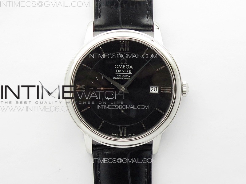 De Ville Prestige Real PR SS ZF 1:1 Best Edition Black Dial on Black Leather Strap MIYOTA 9015