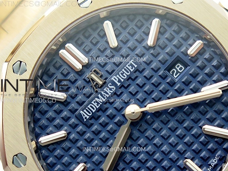 Lady Royal Oak 33mm 67651 RG ZF 11 Best Edition Blue Textured Dial on RG Bracelet RONDA Quartz