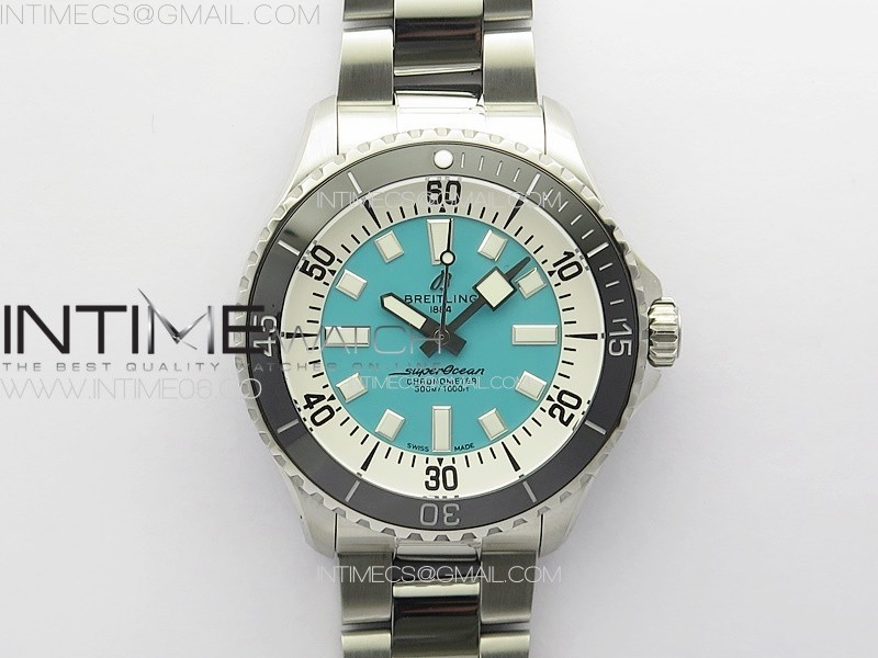 SUPEROCEAN AUTOMATIC 44 BLACK CERAMIC BEZEL TF 11 BEST EDITION ICE BLUE DIAL ON SS BRACELET A2824