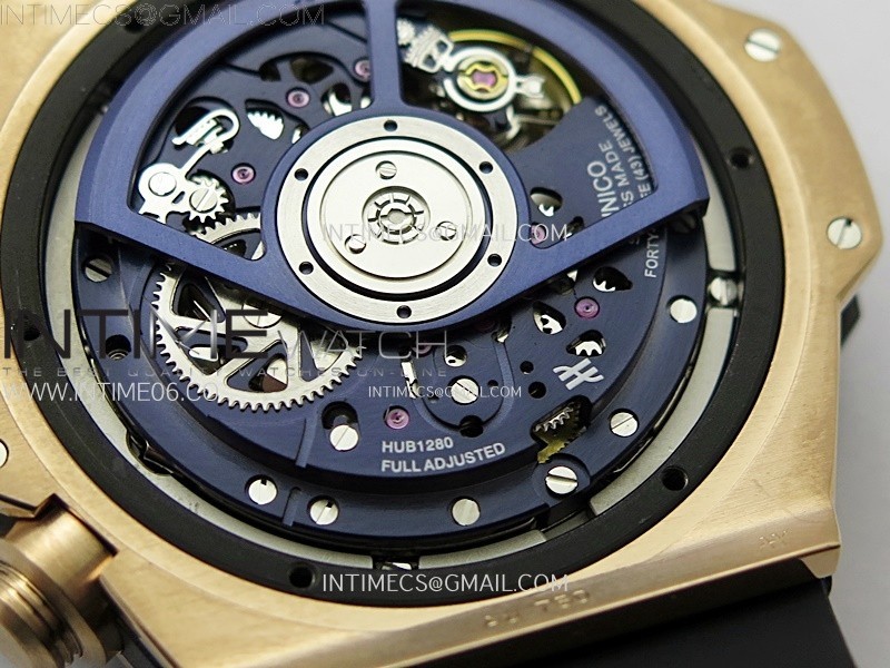 HUBLOT BIG BANG UNICO 42MM RGCERAMIC BEZEL BBF 11 BEST EDITION BLUE SKELETON DIAL ON BLUE RUBBER STRAP A1280