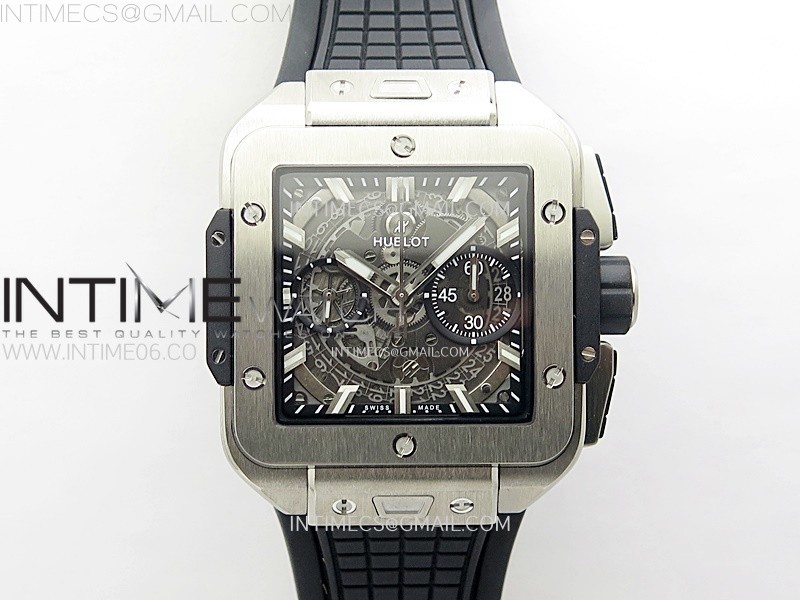 SQUARE BANG UNICO 42MM TITANIUM BBF 11 BEST EDITION SKELETON DIAL ON BLACK RUBBER STRAP A1280