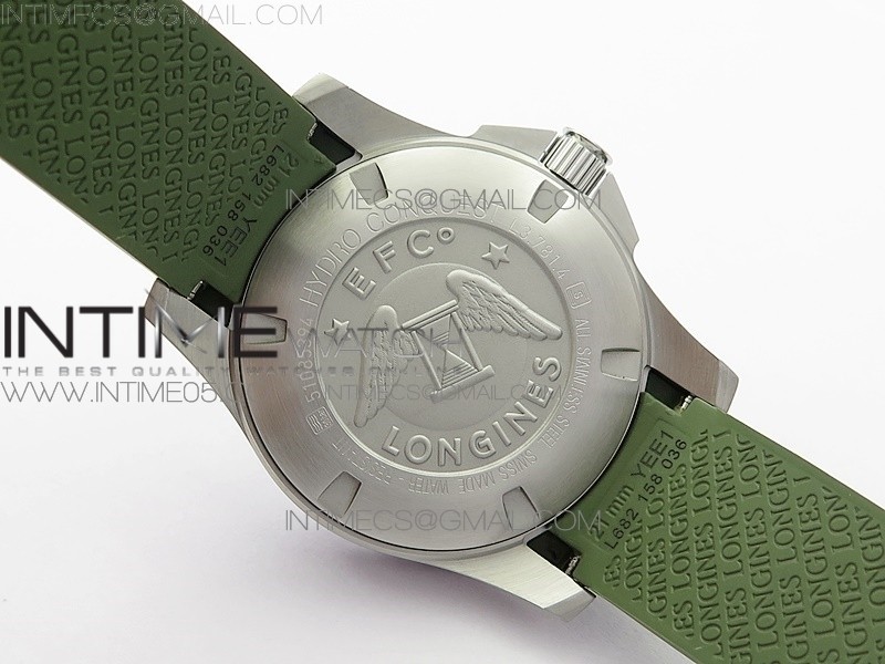 CONQUEST L3.840.4.56.6 REAL CERAMIC BEZEL SS ZF 11 BEST EDITION GREEN DIAL ON GREEN RUBBER STRAP A2824