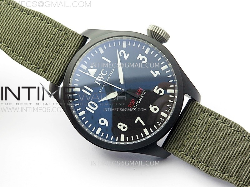 BIG PILOT IW329801 REAL CERAMIC M+F 11 BEST EDITION BLACK DIAL ON GREEN CALFSKIN STRAP SEIKO 8N-24