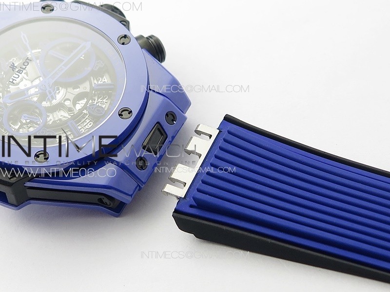 HUBLOT BIG BANG UNICO BLUE CERAMIC ZF 11 BEST EDITION SKELETON DIAL ON BLUE GUMMY STRAP A1280