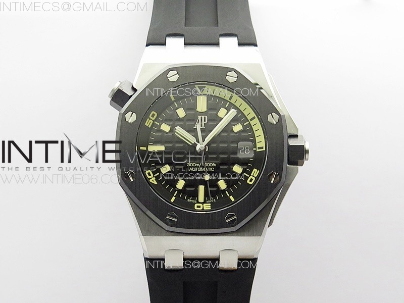 Royal Oak Offshore Diver 15720 Ceramic Bezel ZF 11 Best Edition Black Dial on Black Rubber Strap A4308