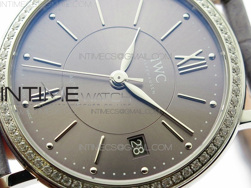 PORTOFINO 37MM SS DIAMOND BEZEL V7F 11 BEST EDITION GRAY DIAL ON GRAY LEATHER STRAP A2892