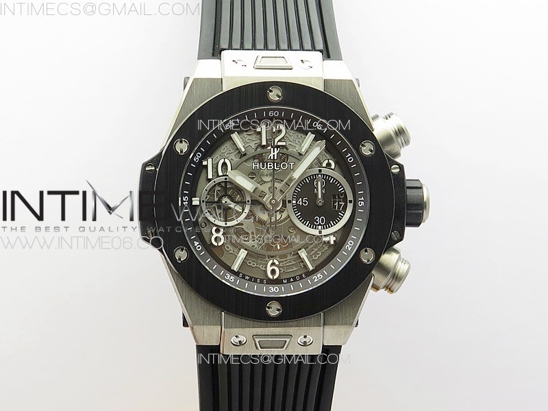 HUBLOT BIG BANG UNICO TITANIUM CERAMIC V2 ZF 11 BEST EDITION SKELETON DIAL ON BLACK RUBBER STRAP A1280