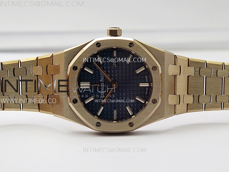 Lady Royal Oak 33mm 67651 RG ZF 11 Best Edition Blue Textured Dial on RG Bracelet RONDA Quartz