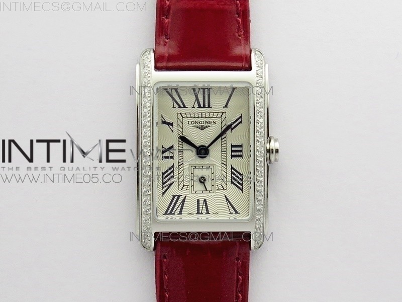 DOLOEVITA SS CRYSTAL BEZEL 8848F 11 BEST EDITION IVORY WHITE TEXTURED DIAL ON RED LEATHER STRAP CAL.L178.2