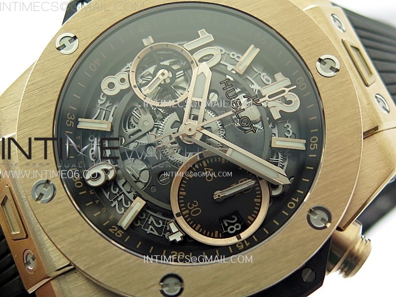 HUBLOT BIG BANG UNICO 42MM RG BBF 11 BEST EDITION BLACK SKELETON DIAL ON BLACK RUBBER STRAP A1280