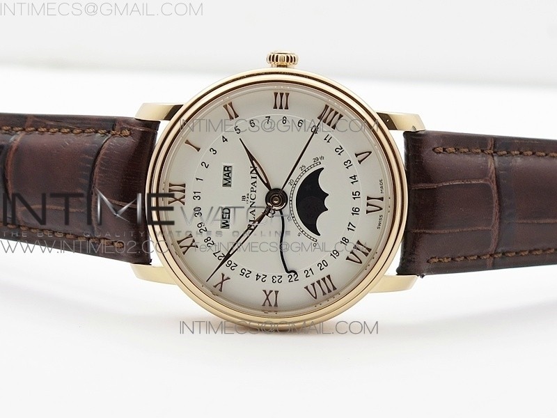 Villeret 6654 RG Complicated Function OMF 11 Best Edition White Dial on Brown Leather Strap A6654