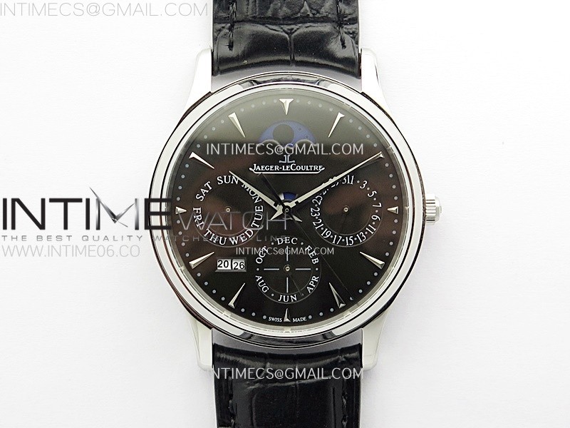 MASTER ULTRA THIN PERPETUAL CALENDAR SS J FACTORY BEST EDITION GRAY DIAL ON BLACK LEATHER STRAP A868