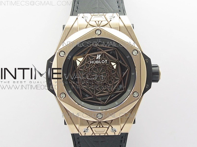 Big Bang Sang Bleu RG Ti WWF 11 Best Edition Black Skeletonal Dial On Black Gummy Strap Asian HB1213 V2