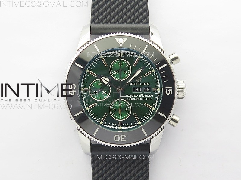 SUPEROCEAN 46MM BLACK CERAMIC BEZEL B50 BEST EDITION GREEN DIAL GREEN SUBDIALS ON BLACK RUBBER STRAP A7750