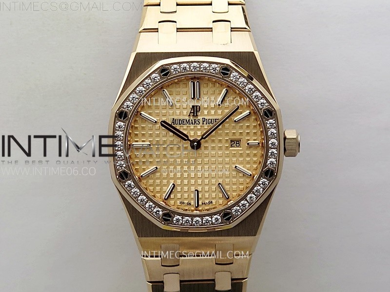 Lady Royal Oak 33mm 67651 Diamonds Bezel RG ZF 11 Best Edition RG Textured Dial on RG Bracelet RONDA Quartz