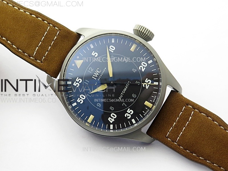 BIG PILOT IW329701 TI M+F 11 BEST EDITION BLACK DIAL ON BROWN LEATHER STRAP SEIKO 8N-24