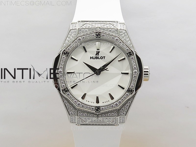 Classic Fusion Orlinski SS APSF 1:1 Best Edtion White Faceted Dial Diamonds Bezel on White Rubber Strap A2892