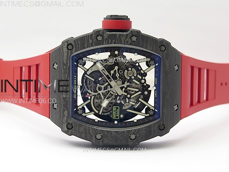 RM035-02 Real NTPT ZF All in one movement 11 Best Edition Skeleton Dial on Red Rubber Strap V5