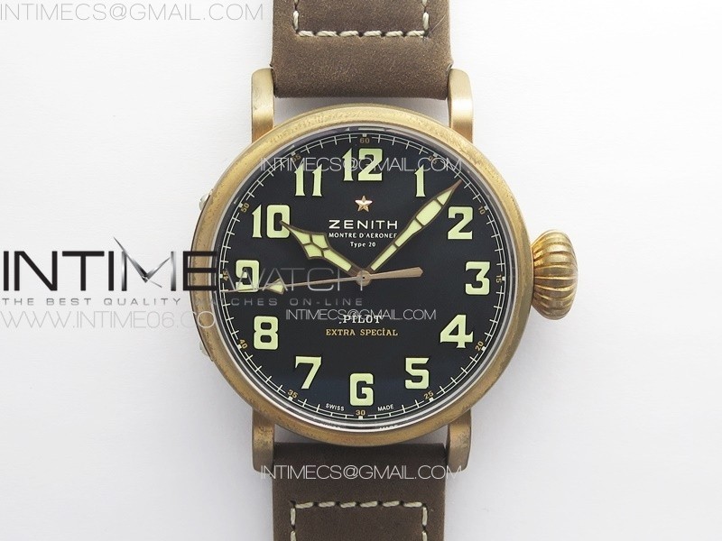 Pilot Type 20 Extra Special Bronze XF 11 Best Edition Black Dial On Brown Asso Strap A2824