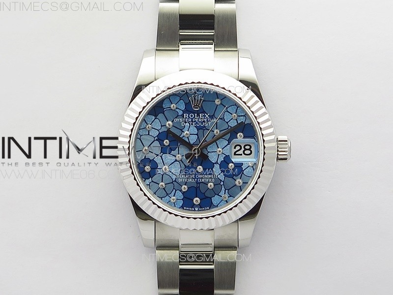 DateJust 31mm 278274 904L SS GMF Best Edition Blue Flowers Crystals Dial on 904L Oyster Bracelet A2824