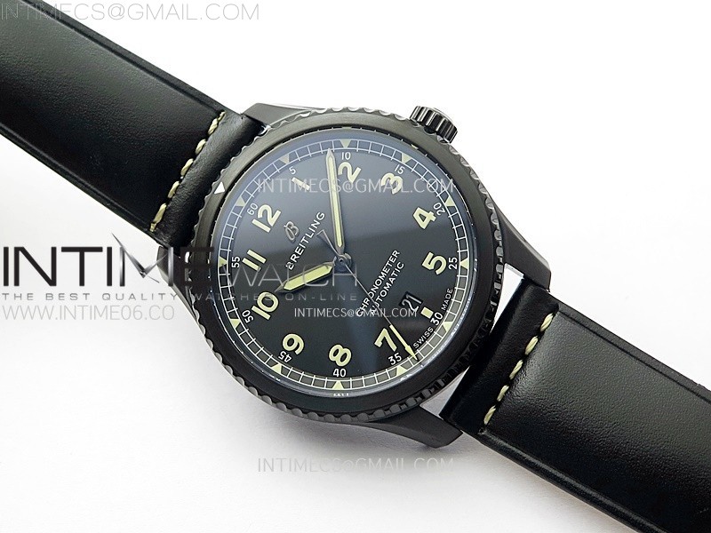 NAVITIMER8 A17314 DLC TF 11 BEST EDITION BLACK DIAL ON BLACK LEATHER STRAP A2824