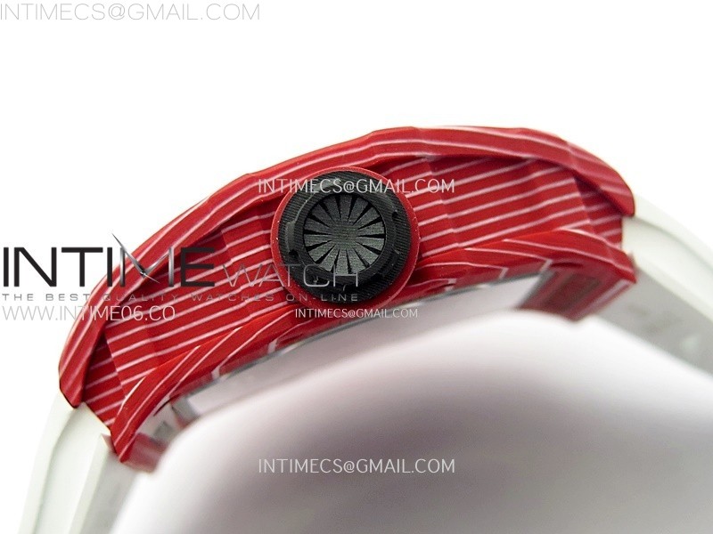 RM035-02 Real Red NTPT Carbon ZF 11 Best Edition Skeleton Dial on White Rubber Strap V5