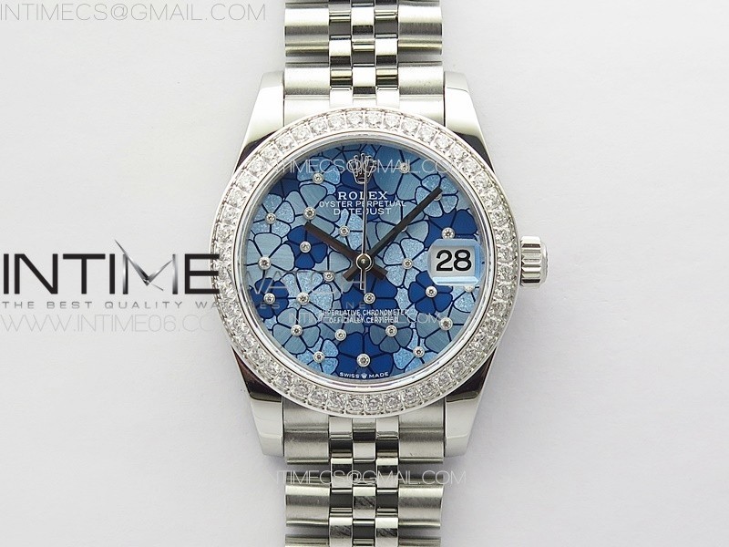 DateJust 31mm 278274 904L SSCrystals Bezel GMF Best Edition Blue Flowers Crystals Dial on 904L Jubilee Bracelet A2824