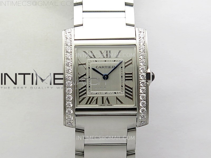 TANK FRANCAISE LADIES 27MM DIAMONDS BEZEL SS 8848F 11 BEST EDITION SILVER DIAL ON SS BRACELET RONDA QUARTZ