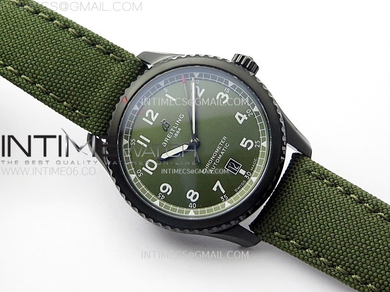 NAVITIMER8 A17314 DLC TF 11 BEST EDITION GREEN DIAL ON GREEN LEATHER STRAP A2824