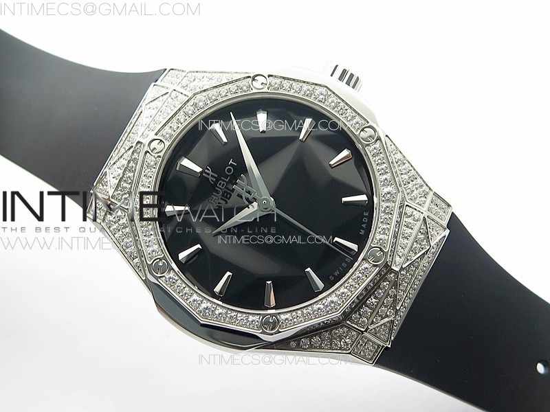 CLASSIC FUSION ORLINSKI SS FULL DIAMONDS APSF 11 BEST EDTION BLACK FACETED DIAL ON BLACK RUBBER STRAP A2892