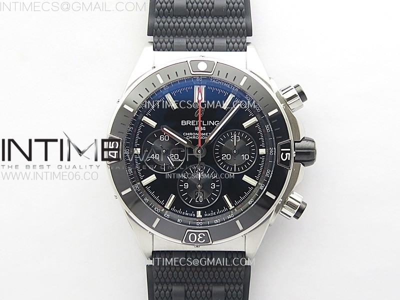 CHRONOMAT B01 44MM SS BLSF 11 BEST EDITION BLACK DIAL BLACK SUBDIAL ON BLACK RUBBER STRAP A7750 TO CAL.01