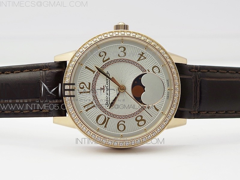 RENDEZ-VOUS NIGHT & DAY RG ZF 11 BEST EDITION WHITE TEXTURED DIAL DIAMONDS BEZEL ON BROWN LEATHER STRAP A898