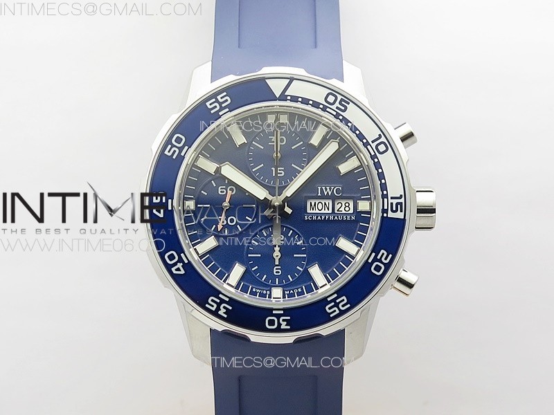 AQUATIMER IW376711 SS V6SF 11 BEST EDITION BLUE DIAL ON BLUE RUBBER STRAP A7750