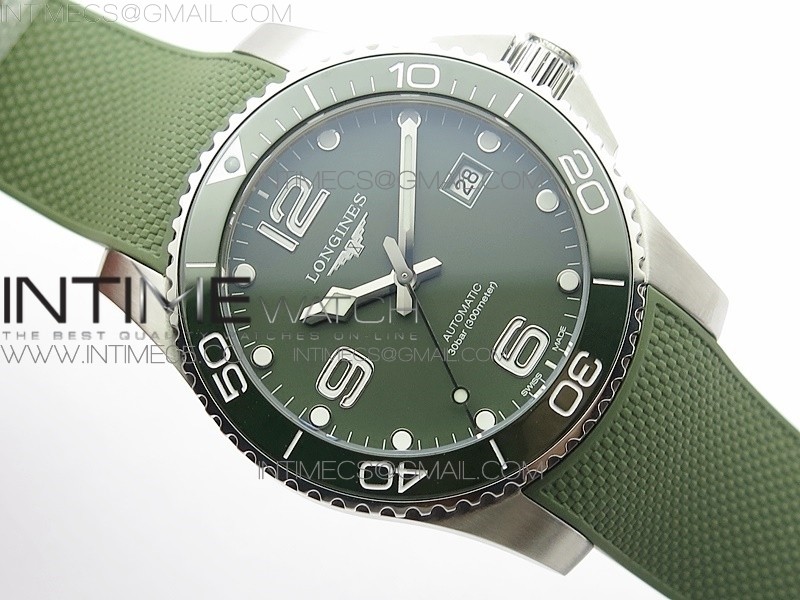 CONQUEST L3.840.4.56.6 REAL CERAMIC BEZEL SS ZF 11 BEST EDITION GREEN DIAL ON GREEN RUBBER STRAP A2824