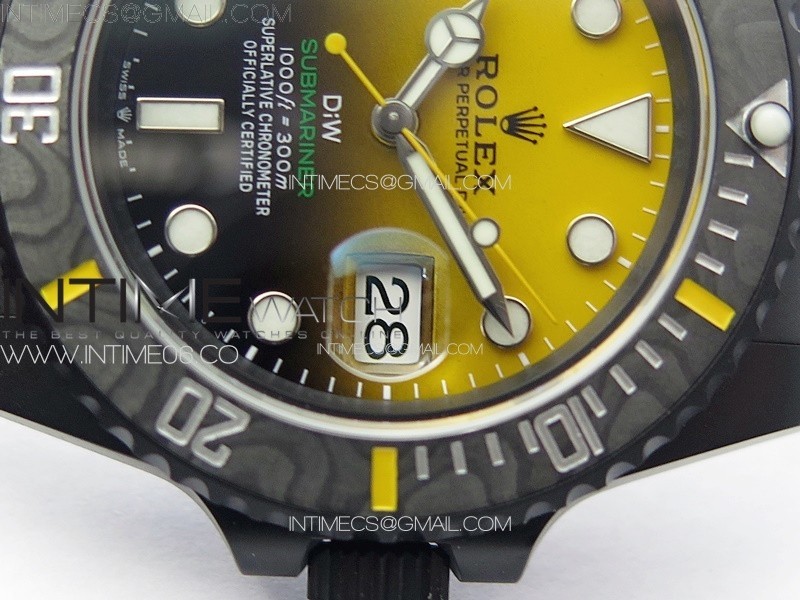 Submariner DIW Carbon Bezel VSF 11 Best Edition Yellow Dial on DLC Bracelet VS3135 (Free Rubber Straps)