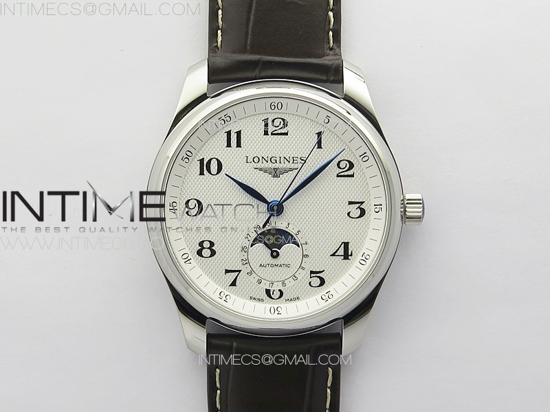 MASTER MOONPHASE SS APSF 11 BEST EDITION WHITE NUMERAL DIAL ON BROWN LEATHER STRAP AL899