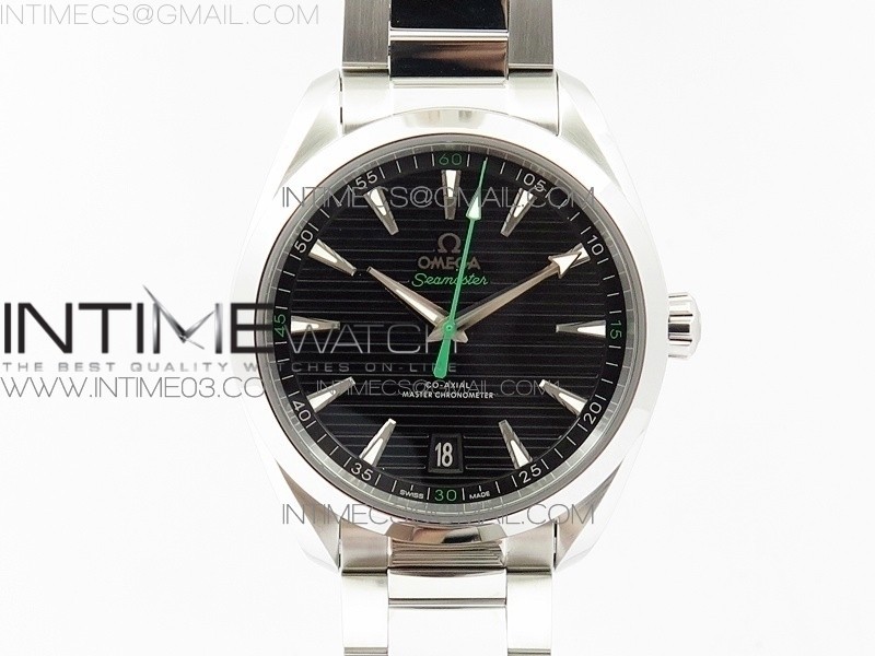 AQUA TERRA 150M MASTER CHRONOMETERS VSF 11 BEST EDITION BLACK DIAL GREEN SECOND HAND ON SS BRACELET A8900 SUPER CLONE