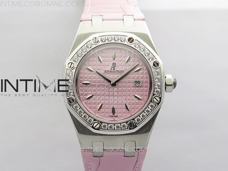 Lady Royal Oak 33mm 67620ST SS APSF 11 Best Edition Pink Textured Dial on Pink Leather Strap RONDA Quartz