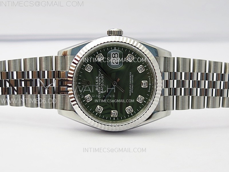 DateJust 36 SS 126234 VSF 11 Best Edition 904L Steel Green Leaf Dial Diamonds Markers on Jubilee Bracelet VS3235