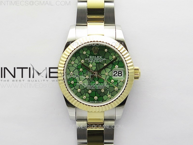 DateJust 31mm 278274 904L SSYG GMF Best Edition Green Flowers Crystals Dial on 904L SSYG Oyster Bracelet A2824