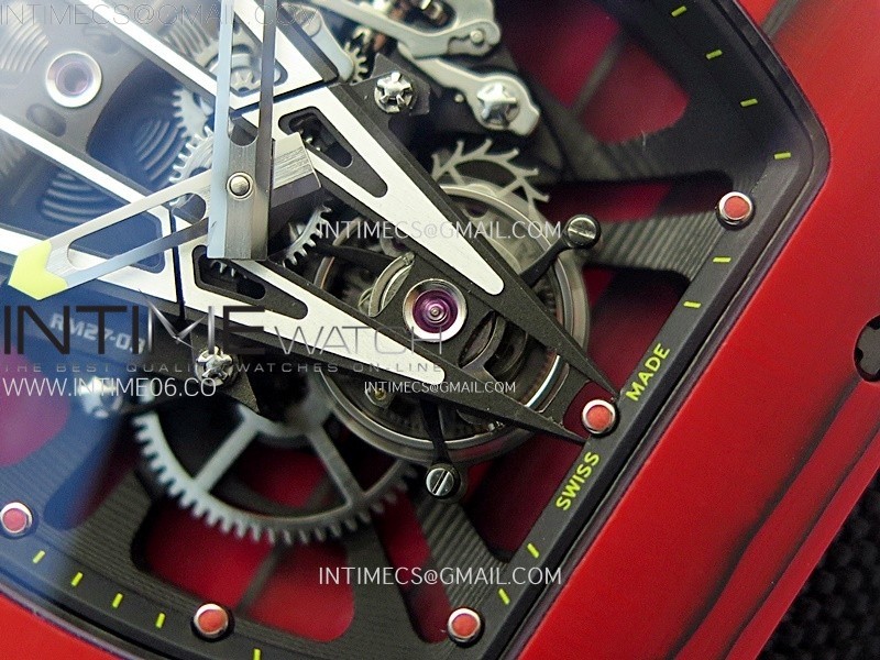 RM027-03 Real Tourbillon Red Carbon BBR Best Edition Skeleton Dial on Black Nylon Strap