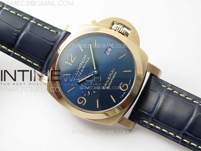 MARINA16 PRE ORDER PAM1114 RG VSF 11 BEST EDITION BLUE DIAL ON BLUE LEATHER STRAP P.9010 SUPER CLONE