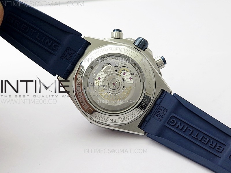 CHRONOMAT B01 44MM SS BLSF 11 BEST EDITION BLUE DIAL ON BLACK RUBBER STRAP A7750 TO CAL.01