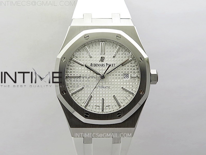 Royal Oak 41mm 15400 SS APSF 11 Best Edition White Textured Dial on Black Rubber Strap SA3120 Super Clone V3