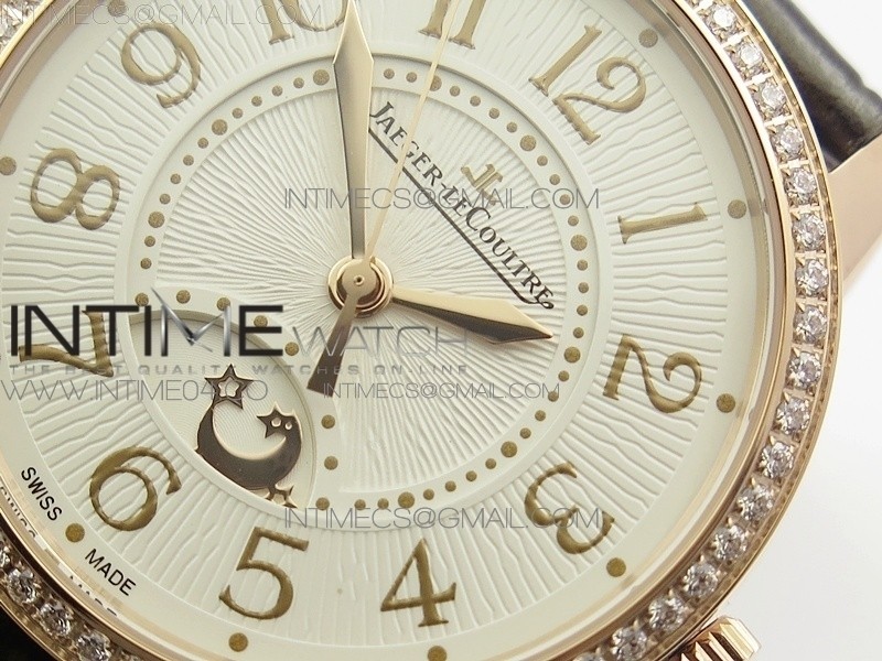 MASTER ULTRA-THIN MOON LADIES RG ZF 11 BEST EDITION WHITE TEXTURE DIAL ON BLACK LEATHER STRAP A898