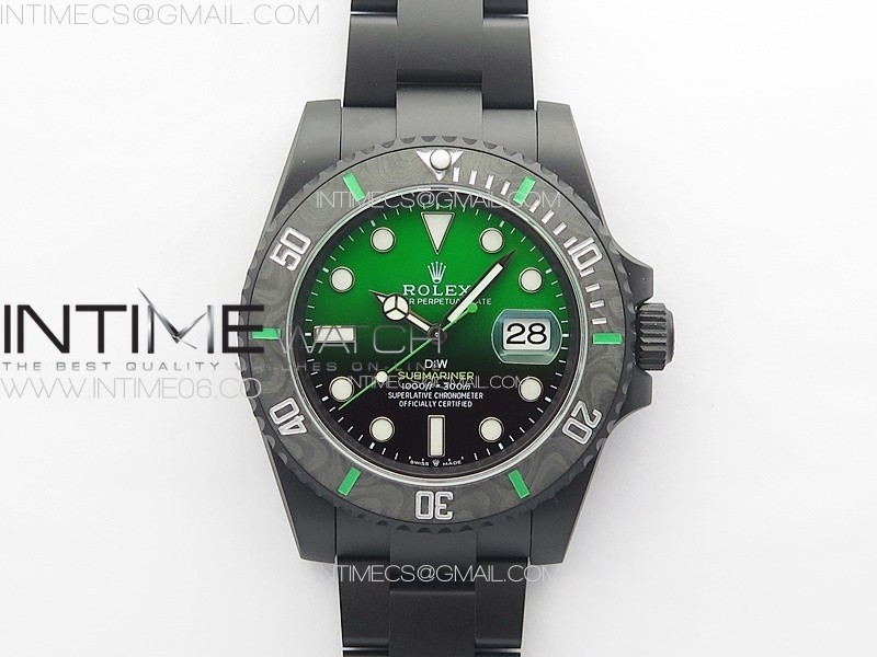 Submariner DIW Carbon Bezel VSF 11 Best Edition Green Dial on DLC Bracelet VS3135 (Free Rubber Straps)